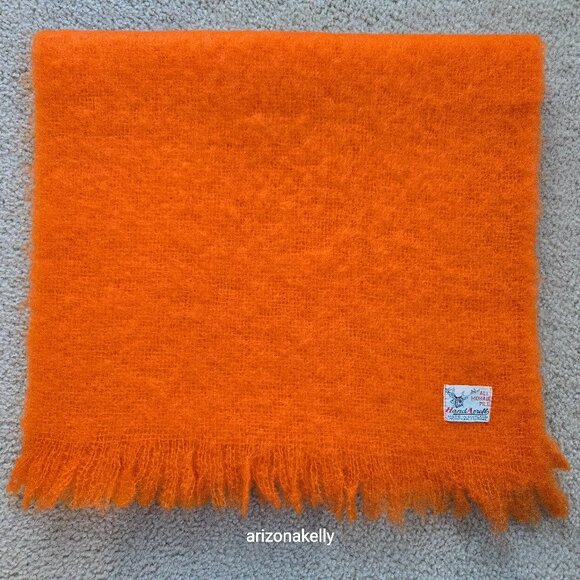 Vintage Hand Acraft Mohair & Wool Scarf Vibrant Orange - Picture 1 of 10